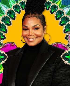 photo collage of janet jackson surrounded by jewels and flowers