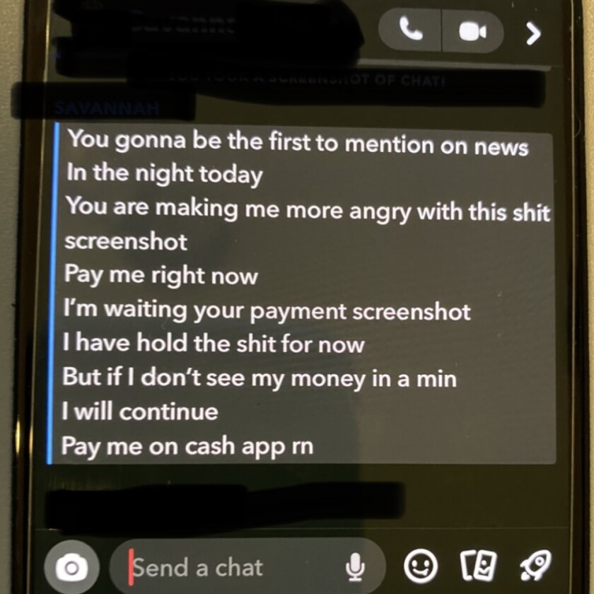 image of screenshot with threatening text messages