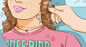 illustration of teenage daughter with neck tattoo