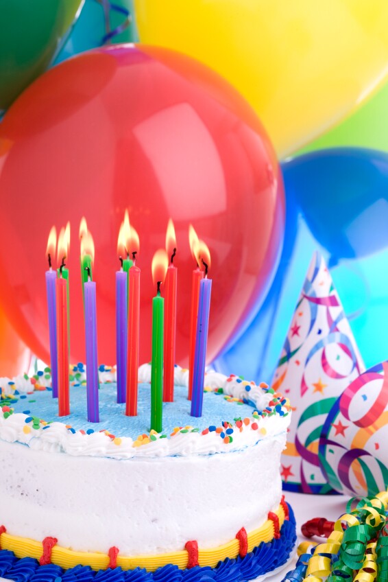Birthday Party Candles and Balloons and Party Hats