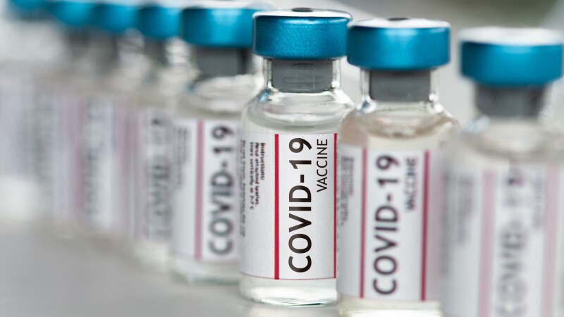Covid-19 Coronavirus Vaccine vials in a row macro close up