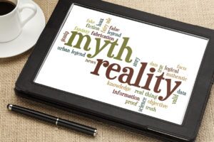 Fake news-related word cloud on tablet