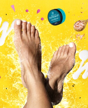 photo collage of feet with different products to improve appearance of feet