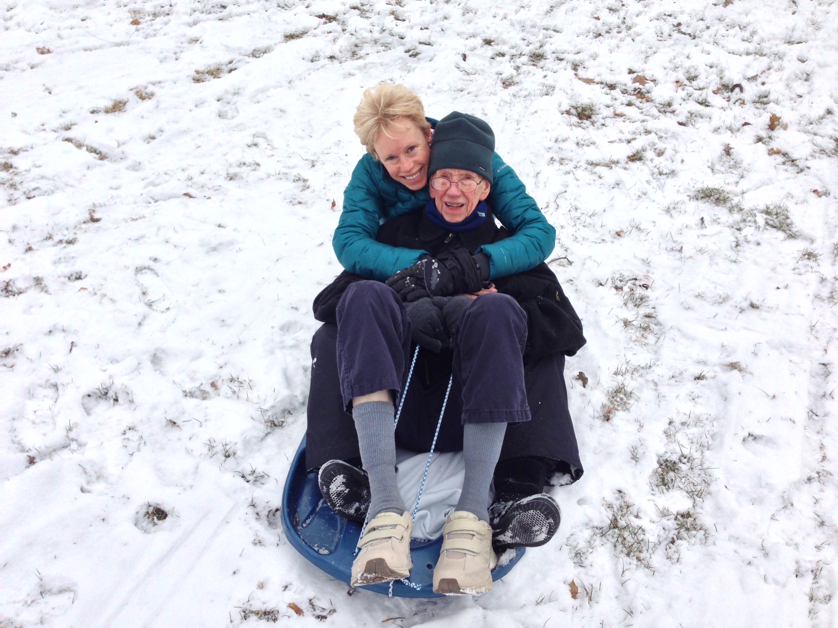 Mary and Dad Sledding for AARP article