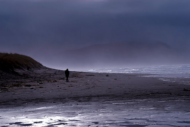 lonely man on beach